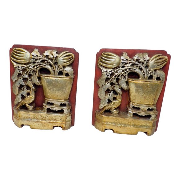 Borghese Vintage Bookends Gold Gilt Floral Design - Picture 2 of 12